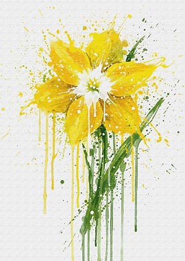 Yellow Flower Watercolor Splatter Art