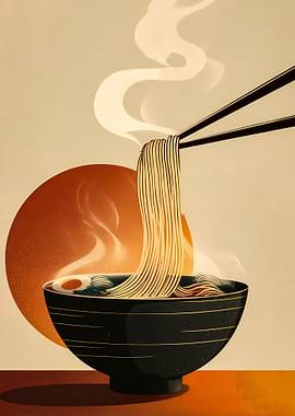 Steaming Bowl of Ramen Illustration