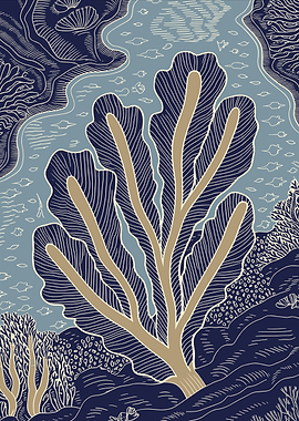 Stylized Underwater Scene with Seaweed and Coral