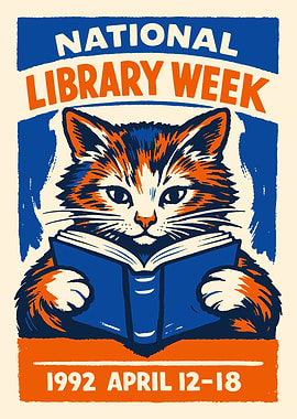 National Library Week 1992 Cat Poster