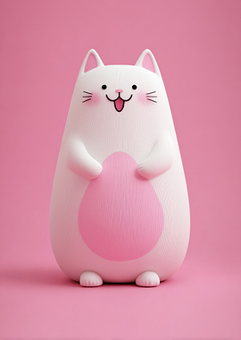 Cute White and Pink Cartoon Cat