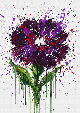 Abstract Floral Painting with Splatter Effect