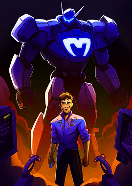 Man vs. Robot: Digital Art Illustration