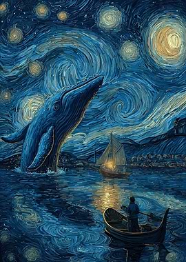 Whale in Starry Night Style