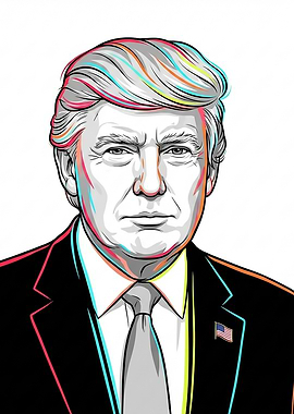 Donald Trump Portrait with Colorful Accents