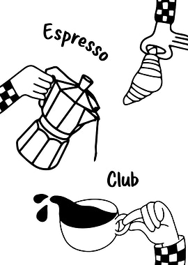 Espresso Club Black and White Illustration