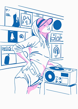 DJ Girl with Records vynil