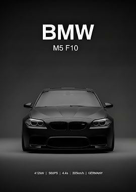 black BMW M5 F10 Car Poster