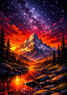 Mountain River Under Starry Sky