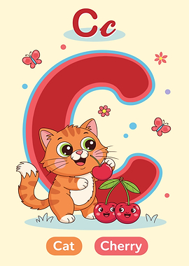 Letter C with Cat and Cherry