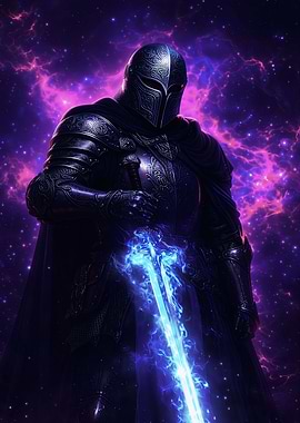 Cosmic Knight with Glowing Sword