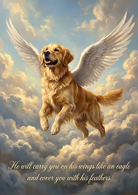 Golden Retriever Angel in the Clouds