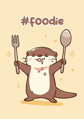 Cartoon Otter Foodie with Fork and Spoon