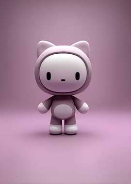 Cute Pink Cat Character Illustration