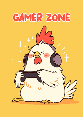 Gamer Chicken Cartoon Illustration
