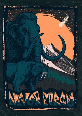 Prehistoric Landscape with Mammoth and Saber-tooth