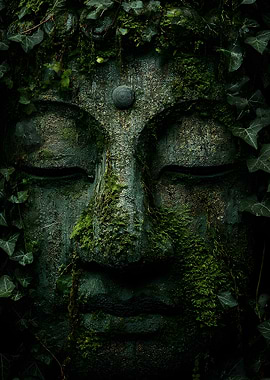 Moss-Covered Buddha Face