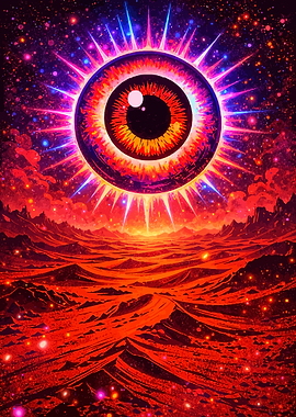 Cosmic Eye over Red Landscape