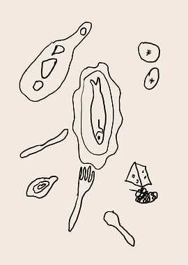 Sketch of food items on table