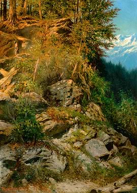 Mountainous Forest Landscape Painting