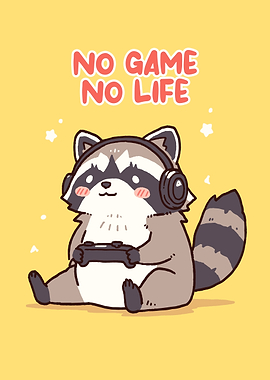 Cute Raccoon Gamer Cartoon Illustration