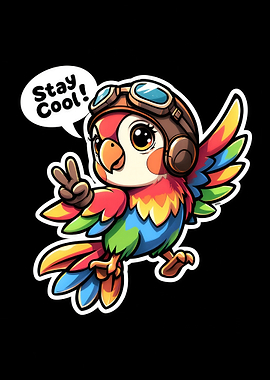 Cartoon Parrot Aviator 'Stay Cool!'