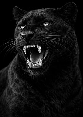 Black Panther Portrait with Open Mouth