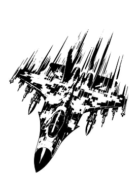 Black and White Fighter Jet Illustration