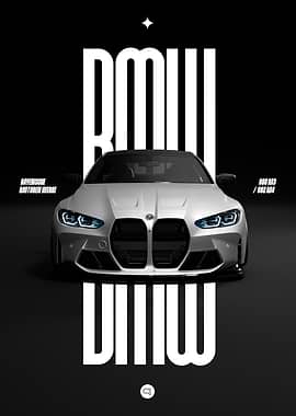 BMW G80 M3 / G82 M4 White Car Poster