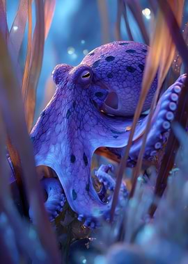 Purple Octopus in Seaweed