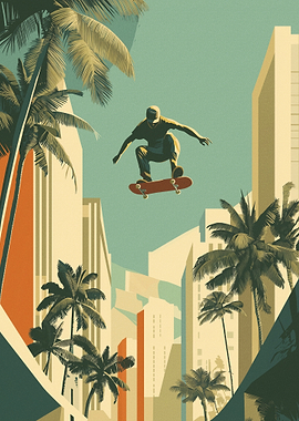 Skateboarder in Mid-Air, Urban Scene