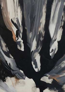 Abstract Painting with Black and White Strokes