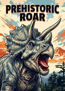 Prehistoric Roar Triceratops Illustration