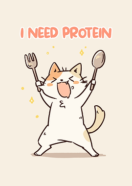 Cartoon Cat Demanding Protein