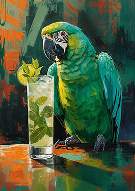 Parrot with Mojito Painting