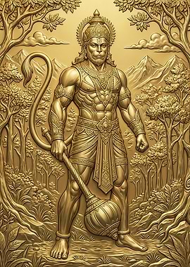 Golden Hanuman Relief Sculpture