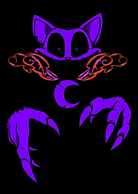 Purple Cat with Moon and Clouds