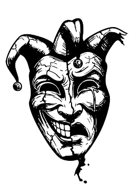 Black and White Jester Mask Illustration