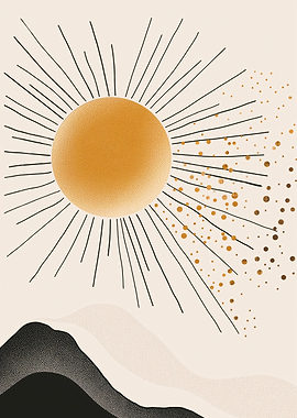 Minimalist Sun and Mountain Landscape Art