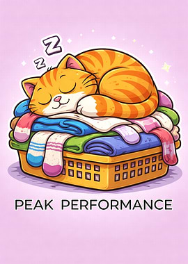 Sleeping Cat on Laundry Basket Cartoon