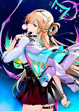 Anime Girl with Bubblegum Digital Art