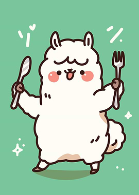 Cute Alpaca with Fork and Knife