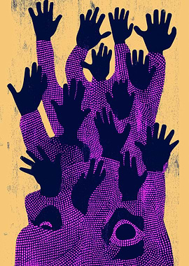 Hands Raised in Purple and Black