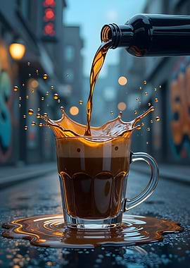 Coffee splash in a glass mug