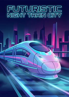 Futuristic Night Train City Illustration