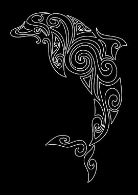 Ornate Dolphin Illustration on Black Background