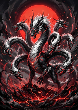 Seven-Headed Dragon with Red Moon