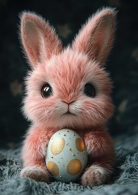 Cute Pink Bunny with Easter Egg