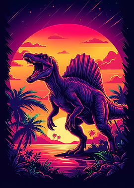 Spinosaurus Sunset Neon Art