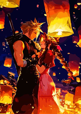 Cloud and Aerith under Lanterns